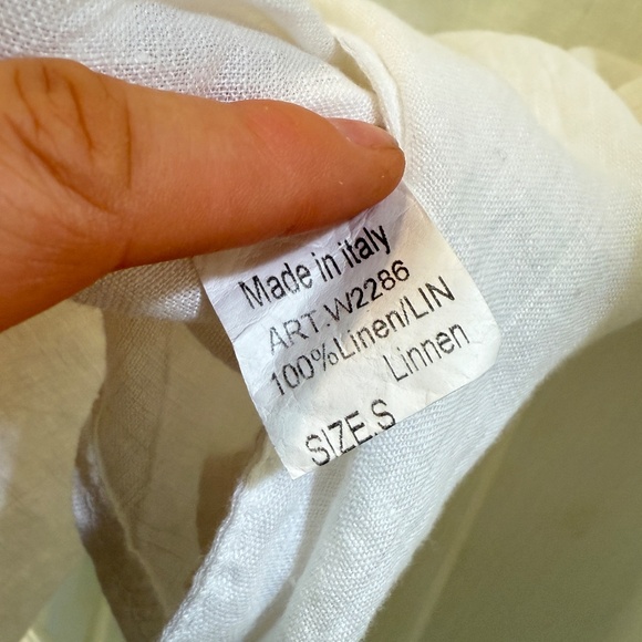 Lungo L'Arno Made in Italy 100% linen white button down tab sleeve shirt - Picture 10 of 11